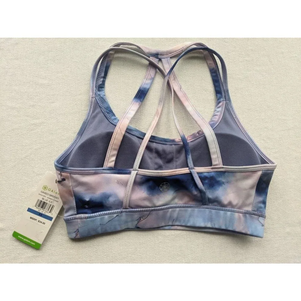 Gaiam Sports Bra Size XS Shiva Athletic Strappy Blue Ice Yoga Medium Support NEW